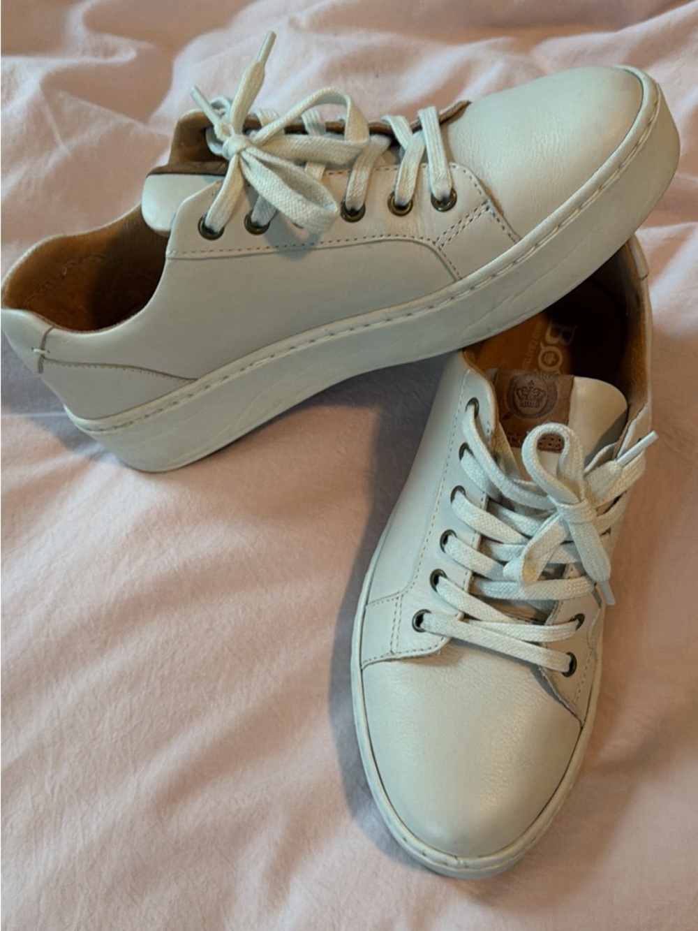 Born White Leather Lace-Up Platform Sneakers